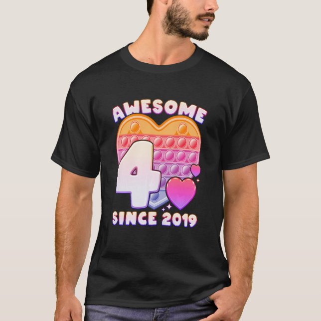 Kids Girl 4th Birthday Awesome Since 2019 Pop it h T-Shirt (Front)
