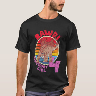 Kids Girl 4th Birthday I Rawr  Stegosaurus I Famil T-Shirt