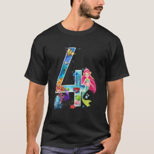 Kids Girls 4th Birthday Mermaid 4 Years Old Birthd T-Shirt