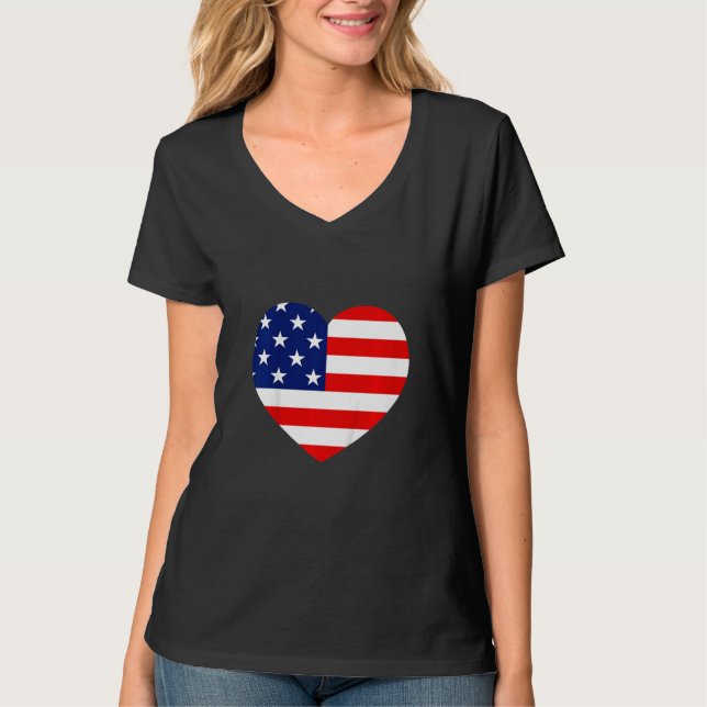 Kids Girls 4th of July American Flag Heart Patriot T-Shirt (Front)