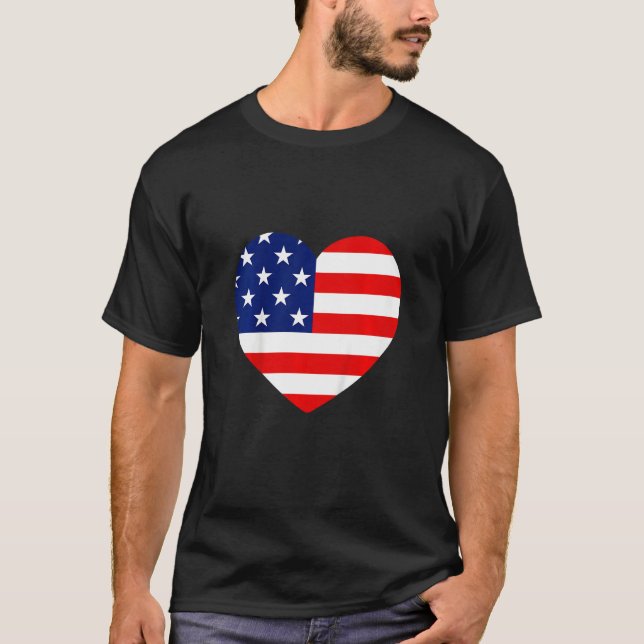 Kids Girls 4th of July American Flag Heart Patriot T-Shirt (Front)