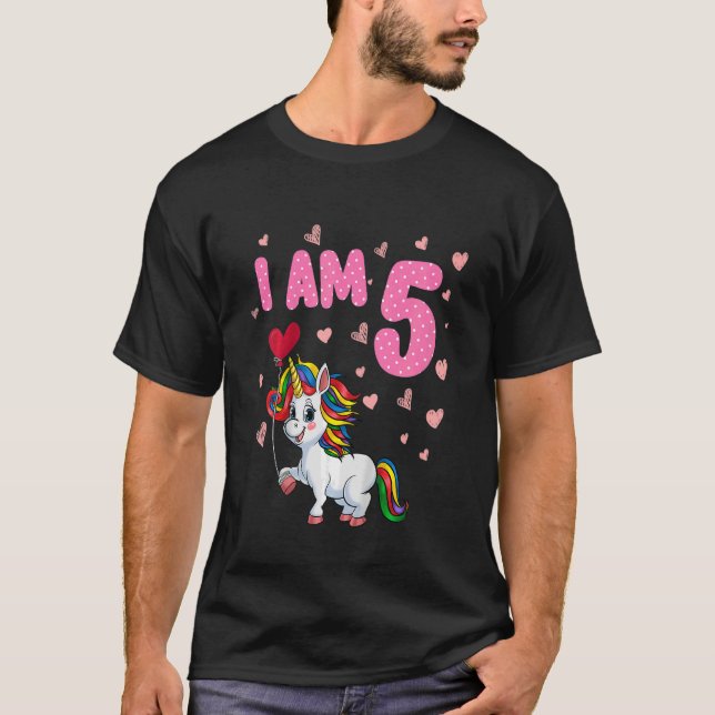 Kids Girls 5 Birthday 5 Years Old Princess Unicorn T-Shirt (Front)