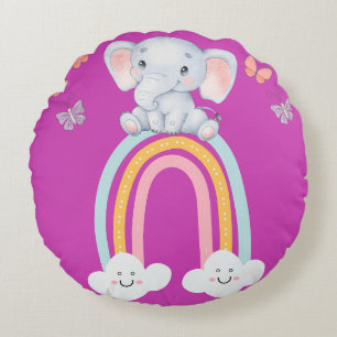 KIDS GIRLS BOYS ELEPHANT DESIGN PINK ROUND CUSHION