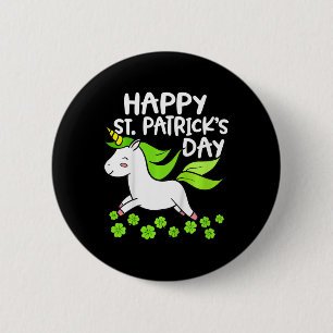 Kids Girls Happy St Patricks Day Unicorn Lepricorn 6 Cm Round Badge