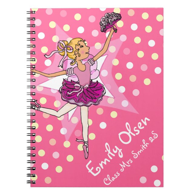 Kids girls named ballerina girl pink notebook (Front)