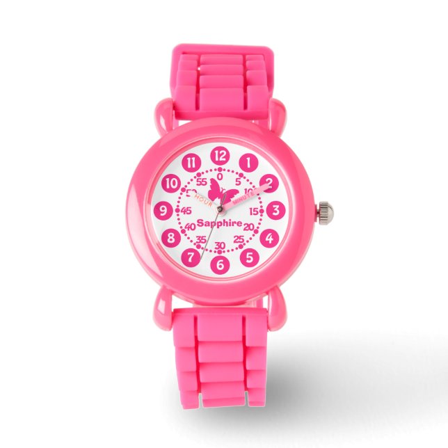 Kids girls pink & white add your name wrist watch (Front)