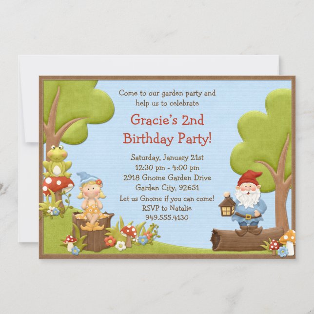 Kids Gnome Birthday Party Invitation (Front)
