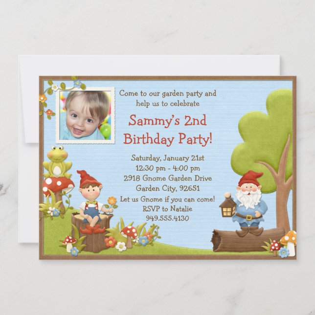 Kids Gnome Birthday Party Invitation (Front)