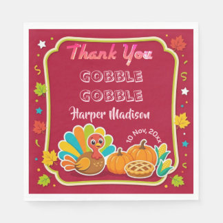 Kid's Gobble Gobble Thanksgiving Turkey Thank You Napkin