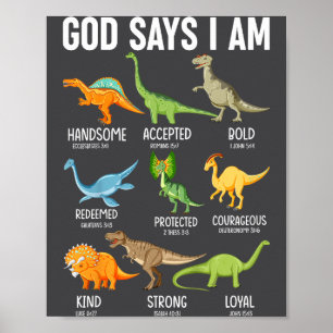 Kids God Says I Am Dinosaur Funny Dino Kids Boys B Poster