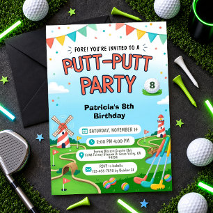 Kids Golf Birthday Putt Putt Party Celebration Invitation