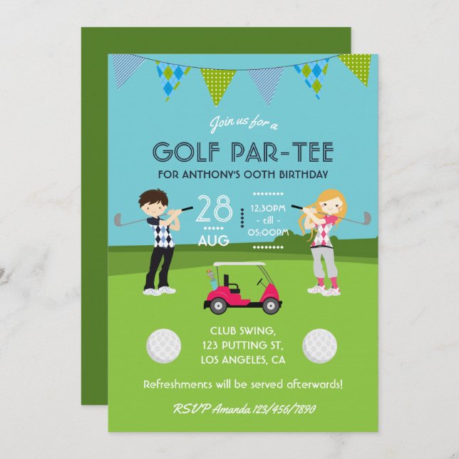 Kids Golf Theme Birthday Party Customised Invitation (Front/Back)