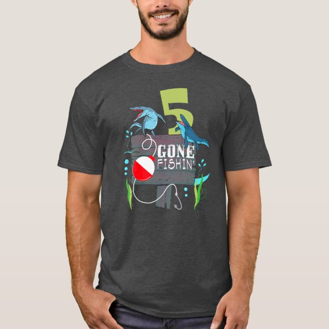 Kids Gone Fishin' 5 Birthday Mosasaurus T-Shirt (Front)