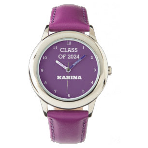 Kids Grad Girl Purple Graduation Name School Watch