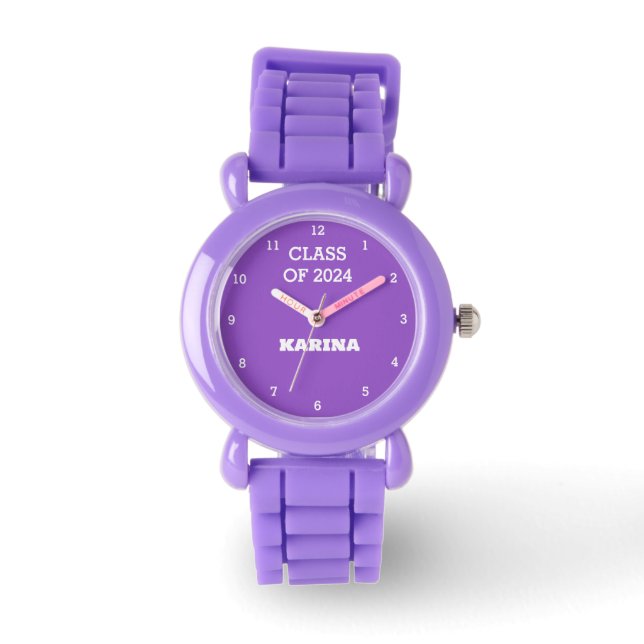 Kids Grad Girl Purple Graduation Name School Watch (Front)