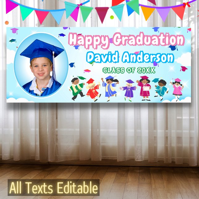 Kids Graduate Tossing Graduation Caps Cute Photo Banner (Creator Uploaded)