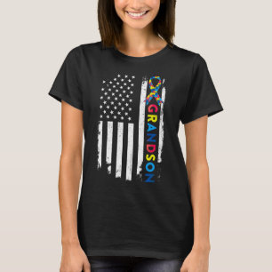 Kids Grandson Autism Awareness American Usa Flag T T-Shirt