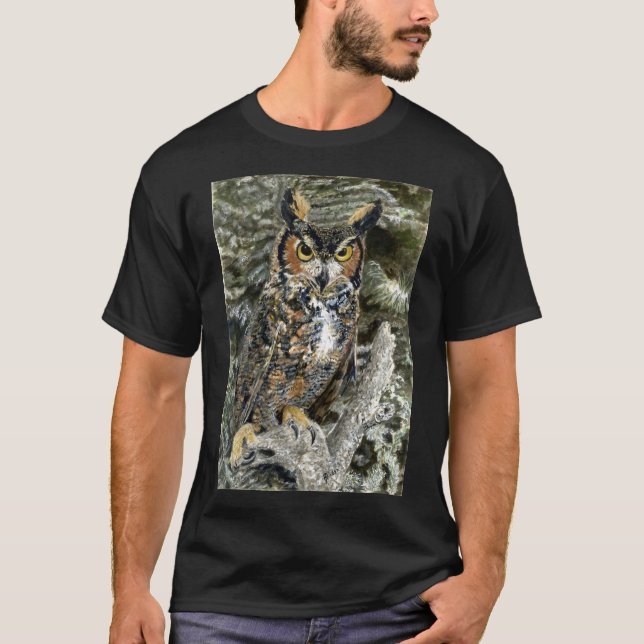 Kids Great Horned Owl Basic Dark T-Shirt (Front)