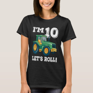 Kids Green Farm Tractor 10th Birthday Party 10 Yea T-Shirt