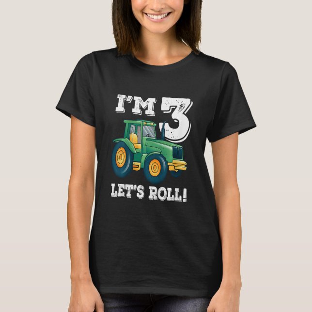 Kids Green Farm Tractor 3rd Birthday Party 3 Year  T-Shirt (Front)