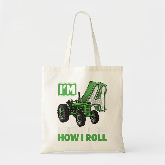Kids Green Farm Tractor 4th Birthday  4 Year Old F Tote Bag (Front)
