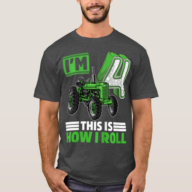 Kids Green Farm Tractor 4th Birthday Gift 4 Year T-Shirt (Front)