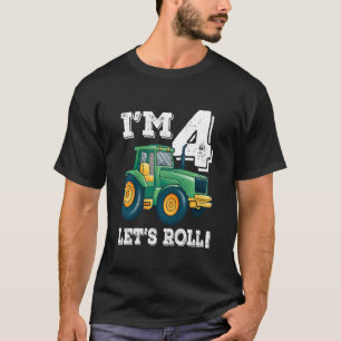 Kids Green Farm Tractor 4th Birthday Party 4 Year  T-Shirt