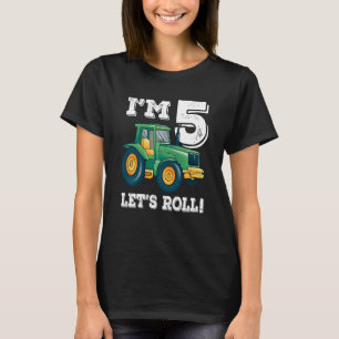Kids Green Farm Tractor 5th Birthday Party 5 Year  T-Shirt