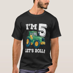 Kids Green Farm Tractor 5th Birthday Party 5 Year  T-Shirt