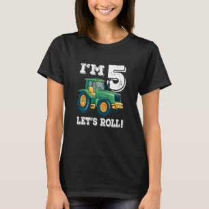 Kids Green Farm Tractor 5th Birthday Party 5 Year  T-Shirt