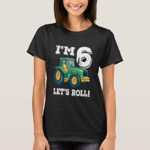 Kids Green Farm Tractor 6th Birthday Party 6 Year  T-Shirt