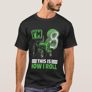 Kids Green Farm Tractor 8th Birthday 8 Year Old Fa T-Shirt