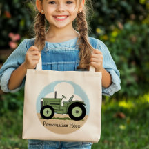 Kids Green Farm Tractor Cute Personalised