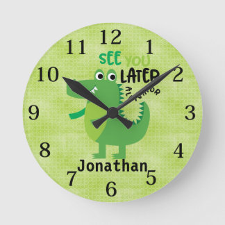 Kids Green See you Later Alligator Personalised Round Clock