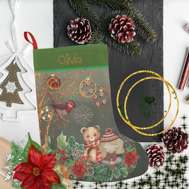 Kids green small christmas stocking (Kids green stocking)