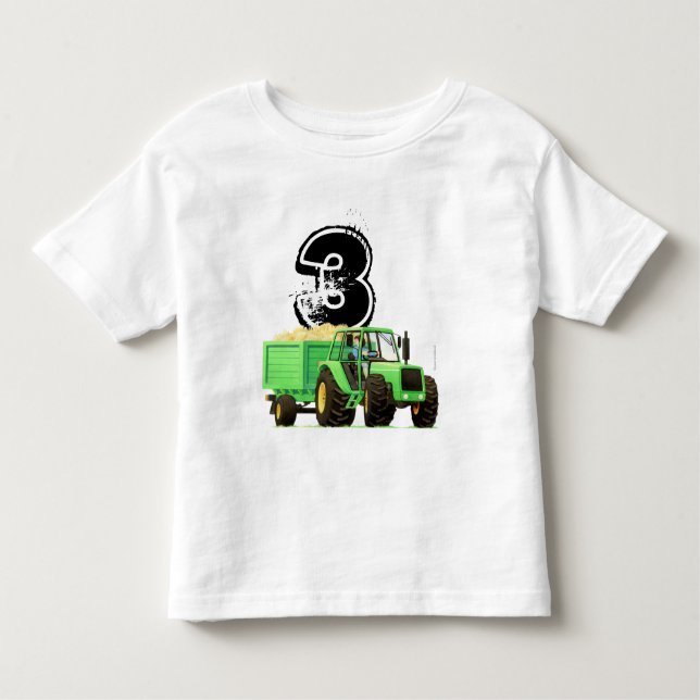 Kid's Green Tractor 3rd Birthday Toddler T-Shirt (Front)