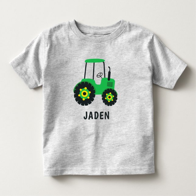Kids Green Tractor Personalised Farm Vehicle Toddler T-Shirt (Front)