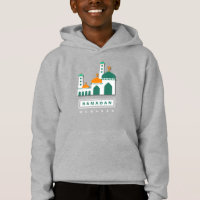 Kids' Grey Hoodie | Cheerful Mosque Graphic | Eid 