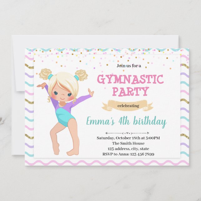 Kids gymnastic dance party invitation (Front)