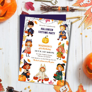 Kids Halloween 4th Birthday Party Costume Pumpkin Invitation
