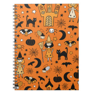 Kids Halloween background. Seamless vintage patter Notebook