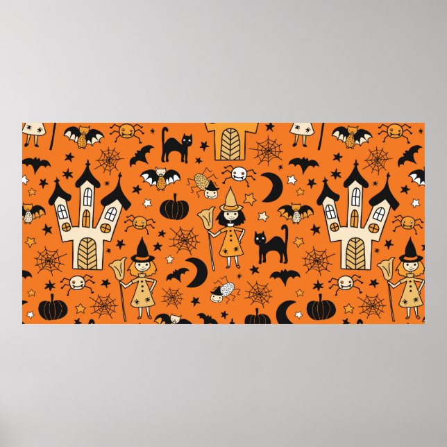 Kids Halloween background. Seamless vintage patter Poster (Front)