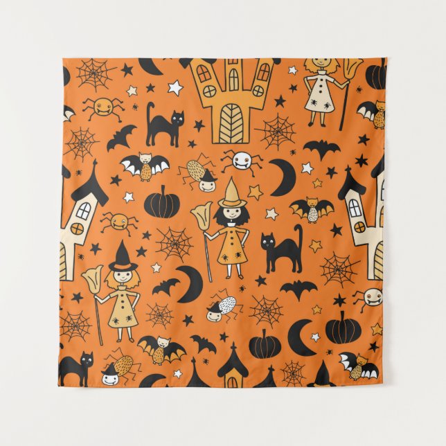 Kids Halloween background. Seamless vintage patter Tapestry (Front)