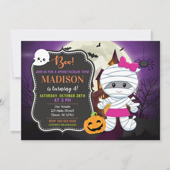 Kids Halloween Birthday Invitation / Mummy (Front)