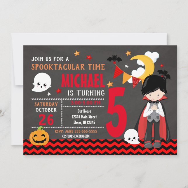 Kids Halloween Birthday Invitation - Vampire Party (Front)
