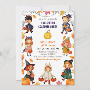 Kids Halloween Birthday Party Costume Pumpkin cute Invitation