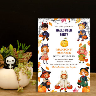 Kids Halloween Birthday Party Costume Pumpkin cute Invitation