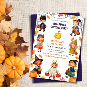 Kids Halloween Birthday Party Costume Pumpkin cute Invitation