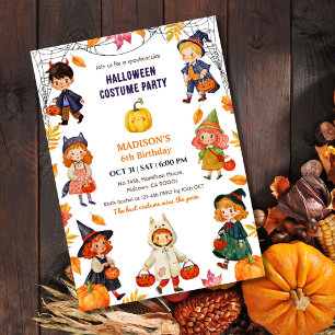 Kids Halloween Birthday Party Costume Pumpkin cute Invitation