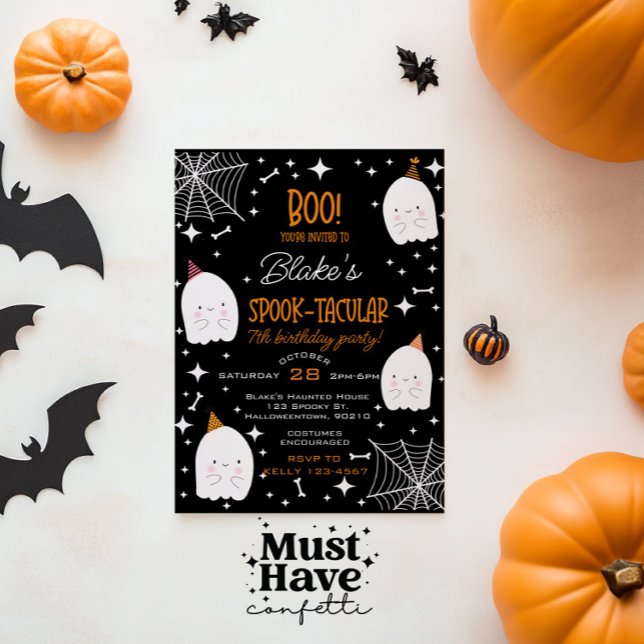 Kids' Halloween Birthday Party Cute Ghosts Holiday Card (Creator Uploaded)